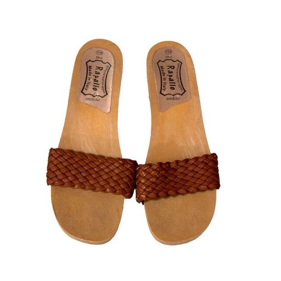 Rapallo Women's Brown Leather Woven Block Sandals Size 8 Made In Italy - Picture 3 of 14